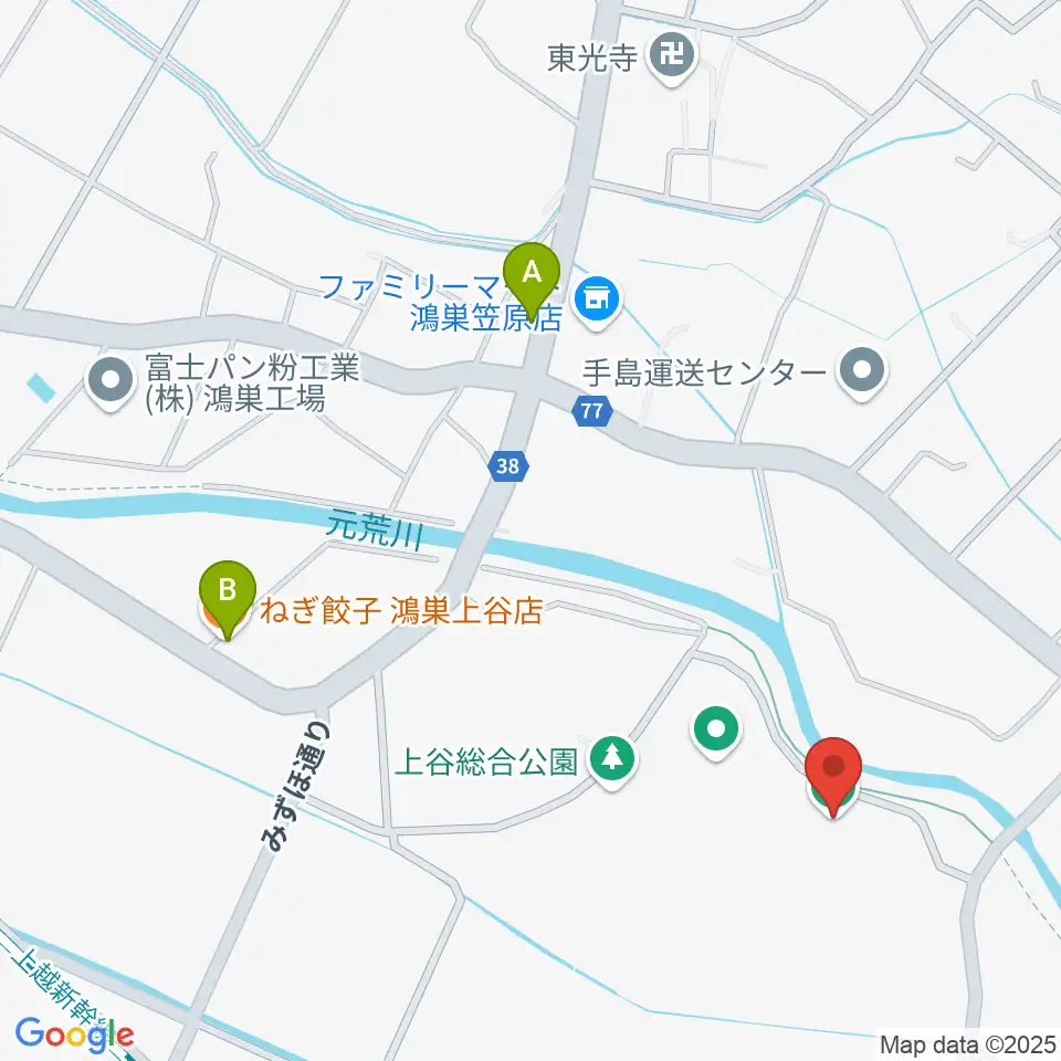鴻巣フラワースタジアム周辺のファミレス・ファーストフード一覧地図