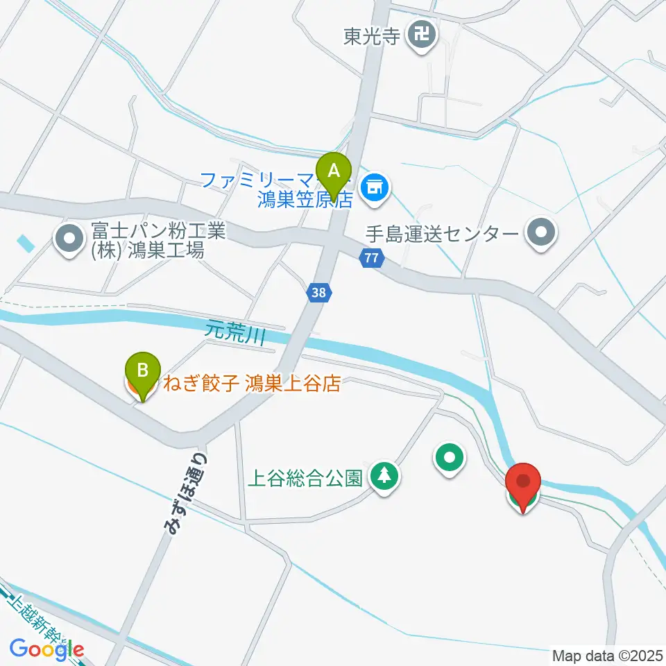 鴻巣フラワースタジアム周辺のファミレス・ファーストフード一覧地図