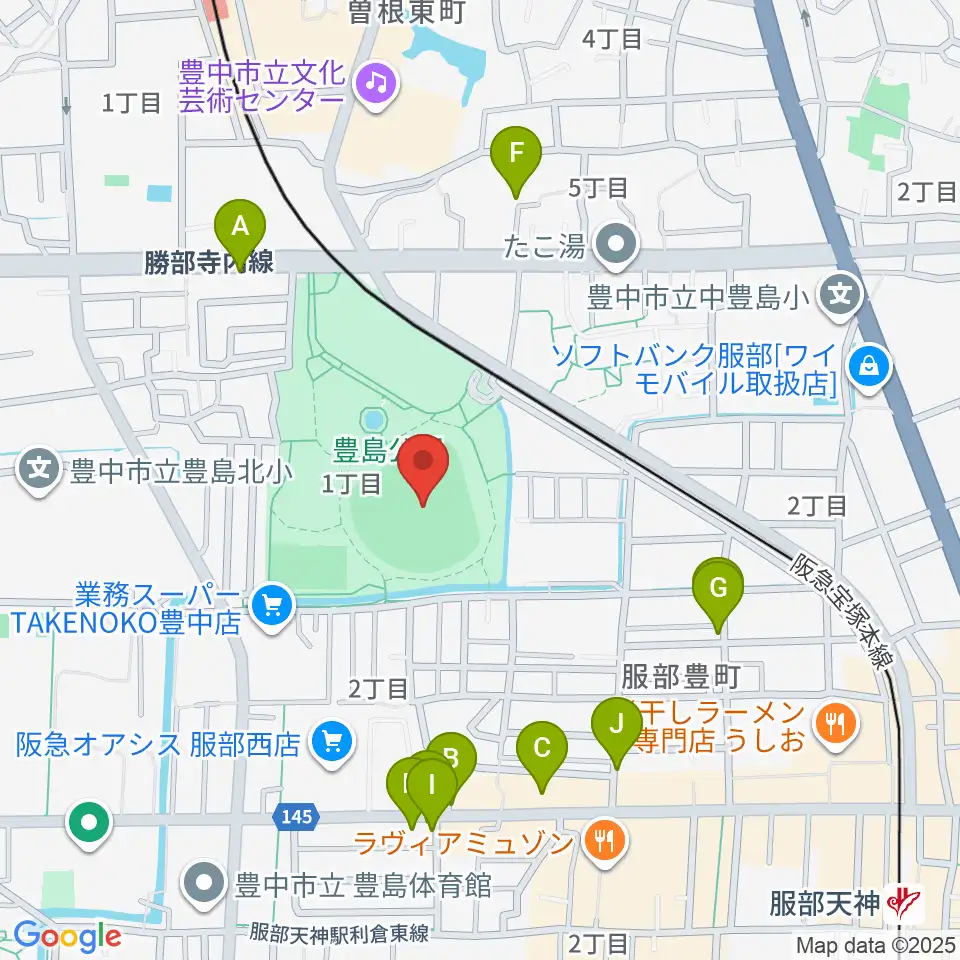 豊中ローズ球場周辺のファミレス・ファーストフード一覧地図