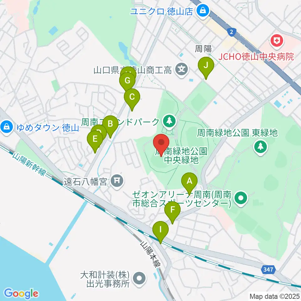 周南市野球場周辺のファミレス・ファーストフード一覧地図