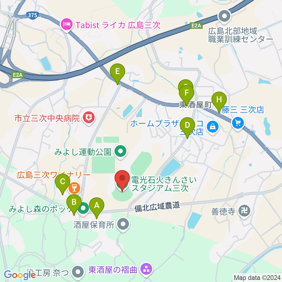 電光石火きんさいスタジアム三次周辺のファミレス・ファーストフード一覧地図