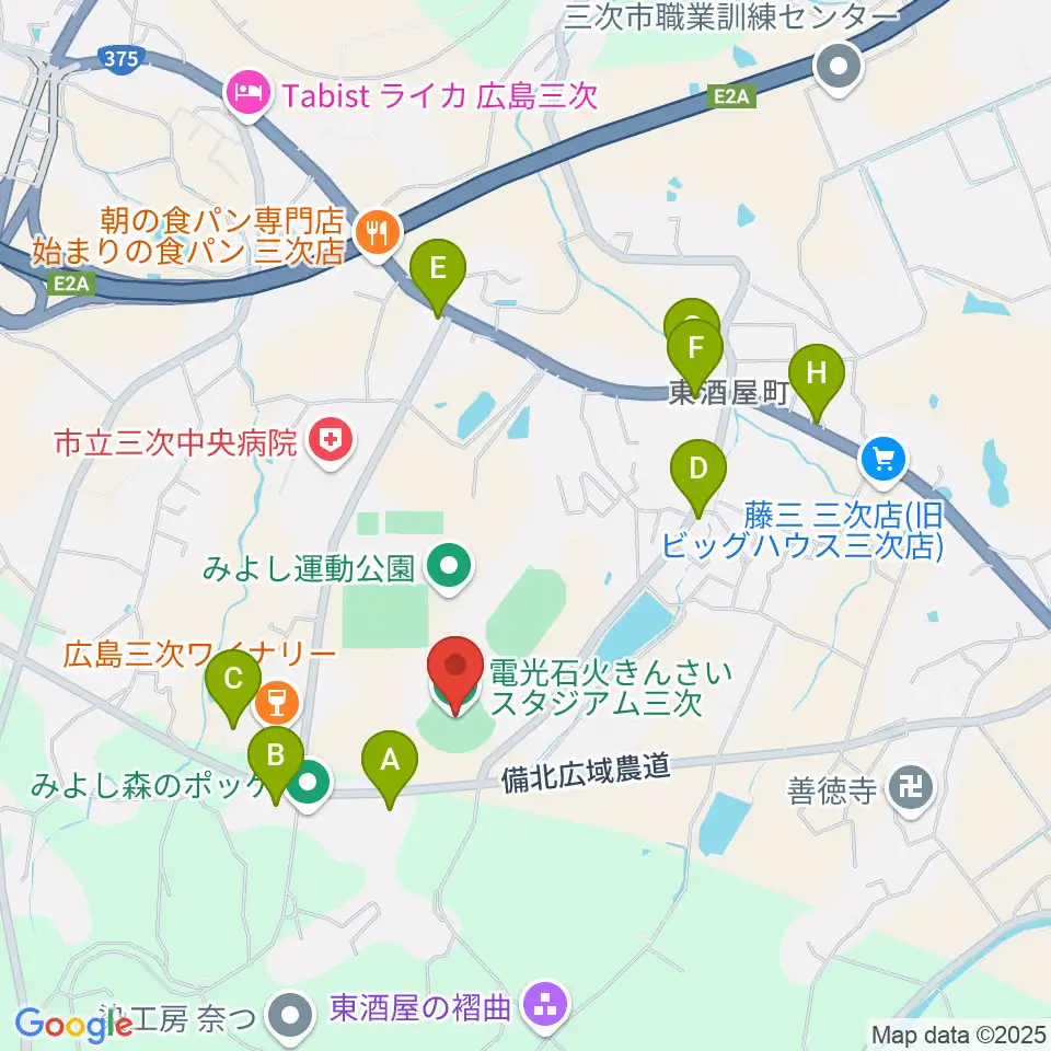 電光石火きんさいスタジアム三次周辺のファミレス・ファーストフード一覧地図