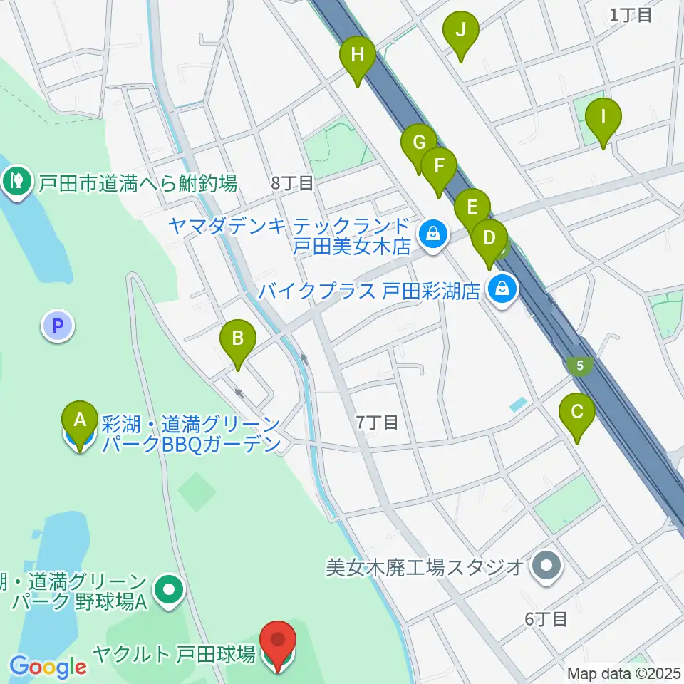 ヤクルト戸田球場周辺のファミレス・ファーストフード一覧地図