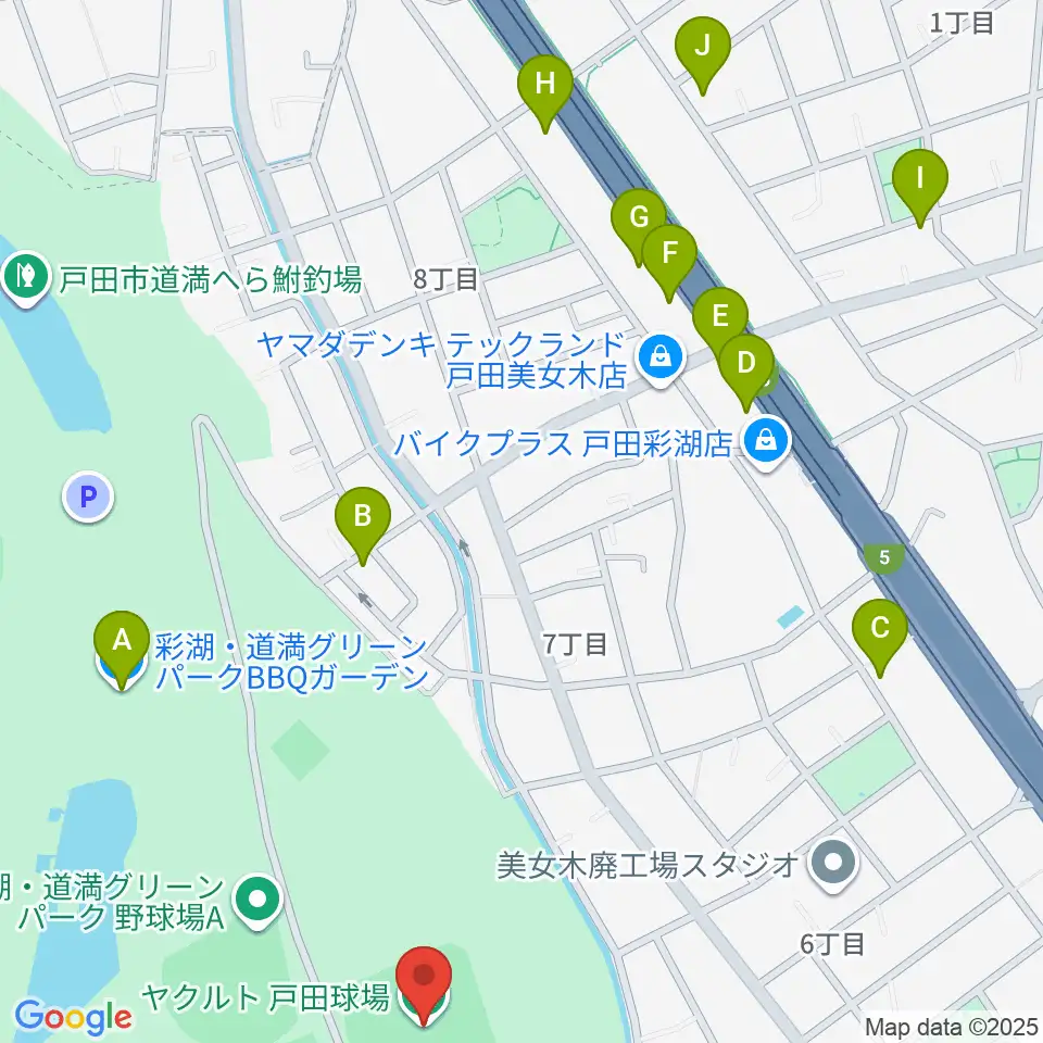 ヤクルト戸田球場周辺のファミレス・ファーストフード一覧地図
