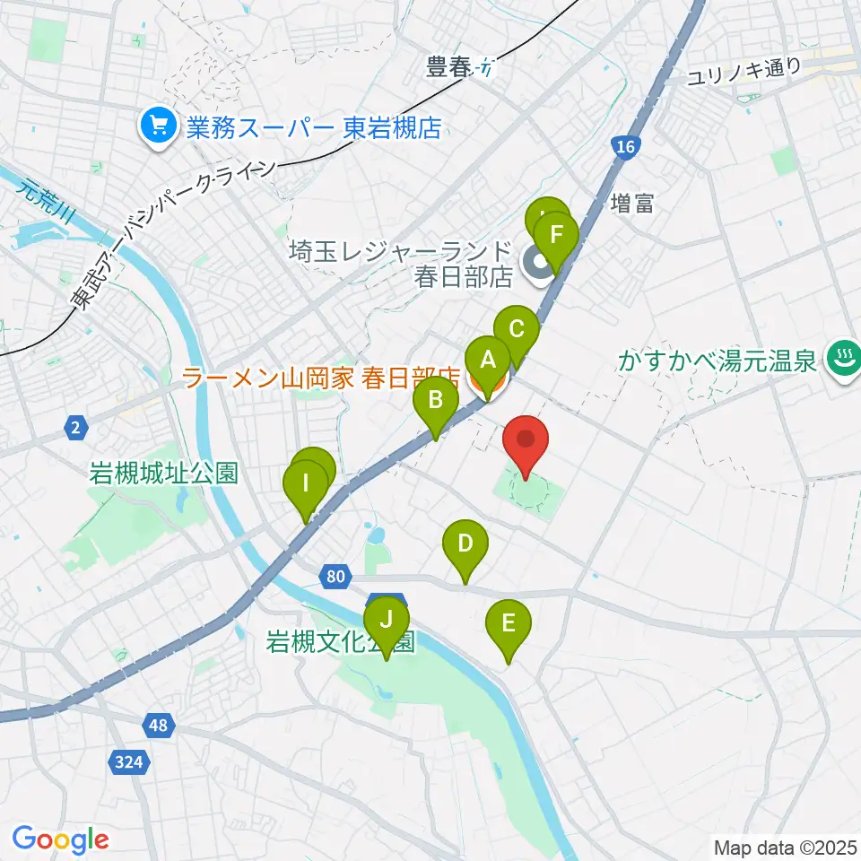 やまぶきスタジアム周辺のファミレス・ファーストフード一覧地図