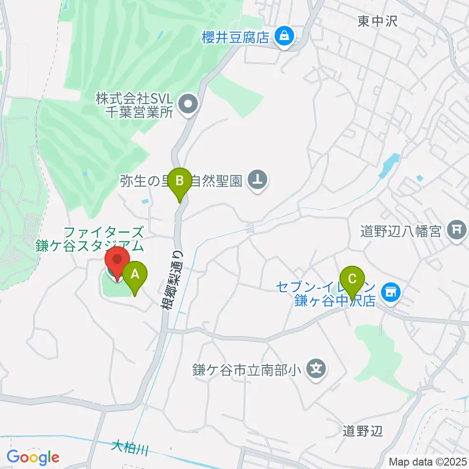 ファイターズ鎌ケ谷スタジアム周辺のファミレス・ファーストフード一覧地図
