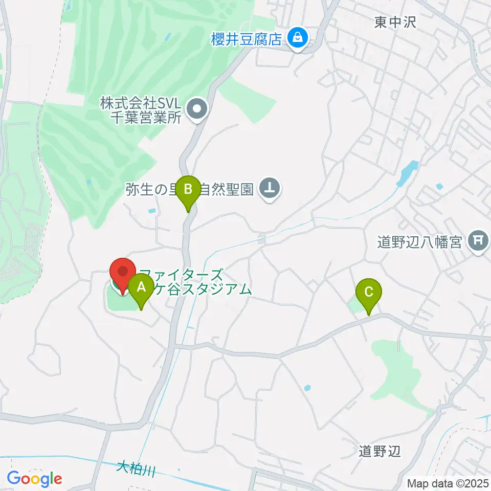 ファイターズ鎌ケ谷スタジアム周辺のファミレス・ファーストフード一覧地図