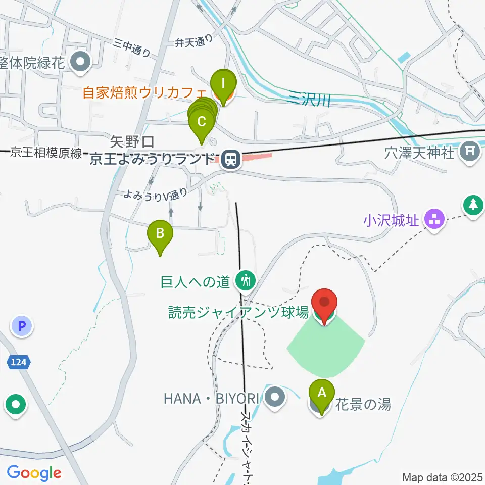読売ジャイアンツ球場周辺のファミレス・ファーストフード一覧地図