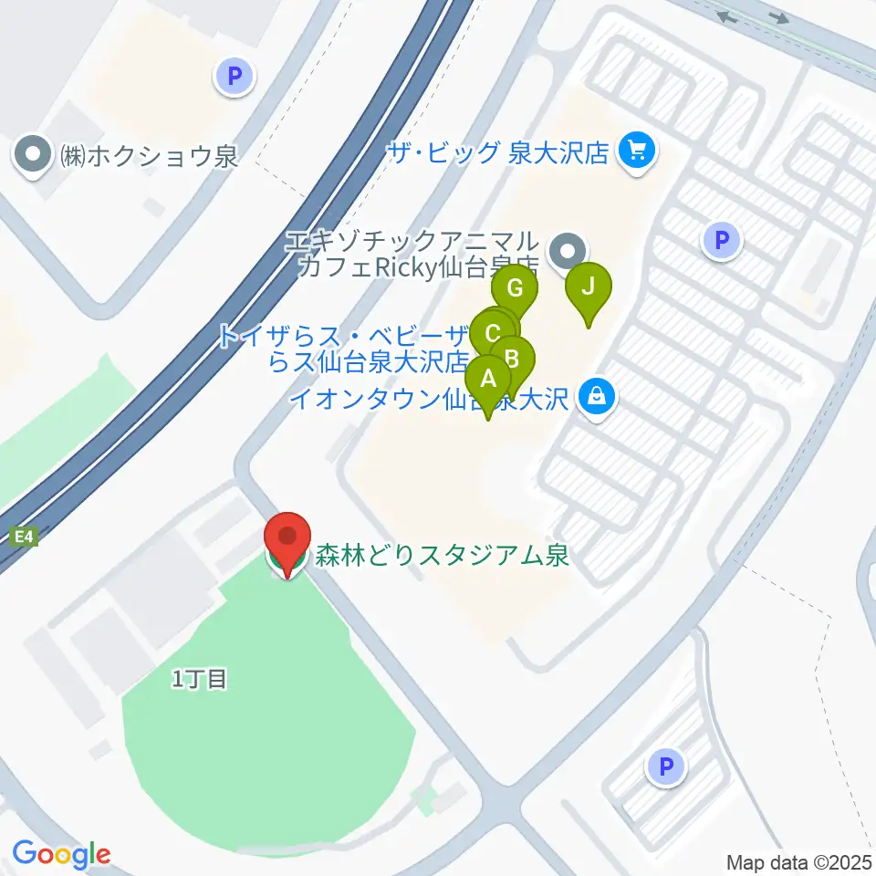 森林どりスタジアム泉周辺のファミレス・ファーストフード一覧地図