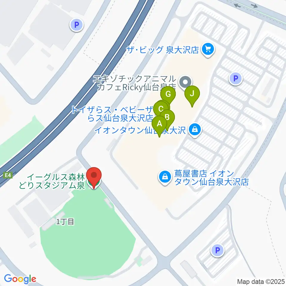 森林どりスタジアム泉周辺のファミレス・ファーストフード一覧地図