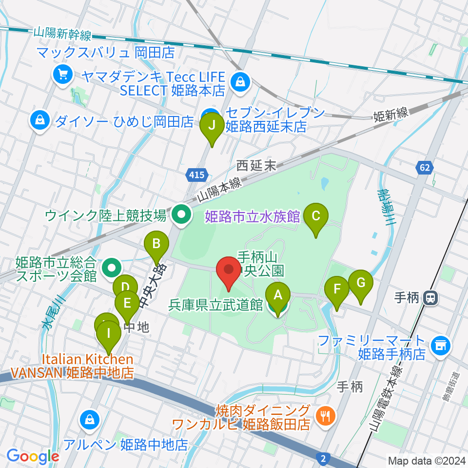 ウインク球場周辺のファミレス・ファーストフード一覧地図