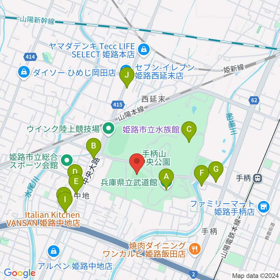 ウインク球場周辺のファミレス・ファーストフード一覧地図