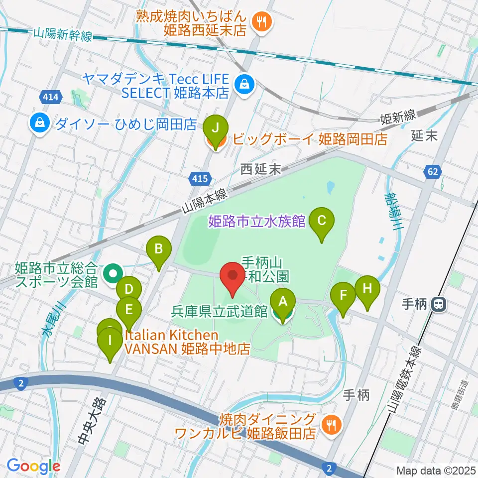 ウインク球場周辺のファミレス・ファーストフード一覧地図