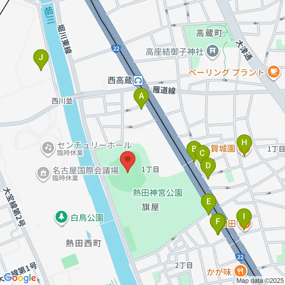 熱田愛知時計120スタジアム周辺のファミレス・ファーストフード一覧地図
