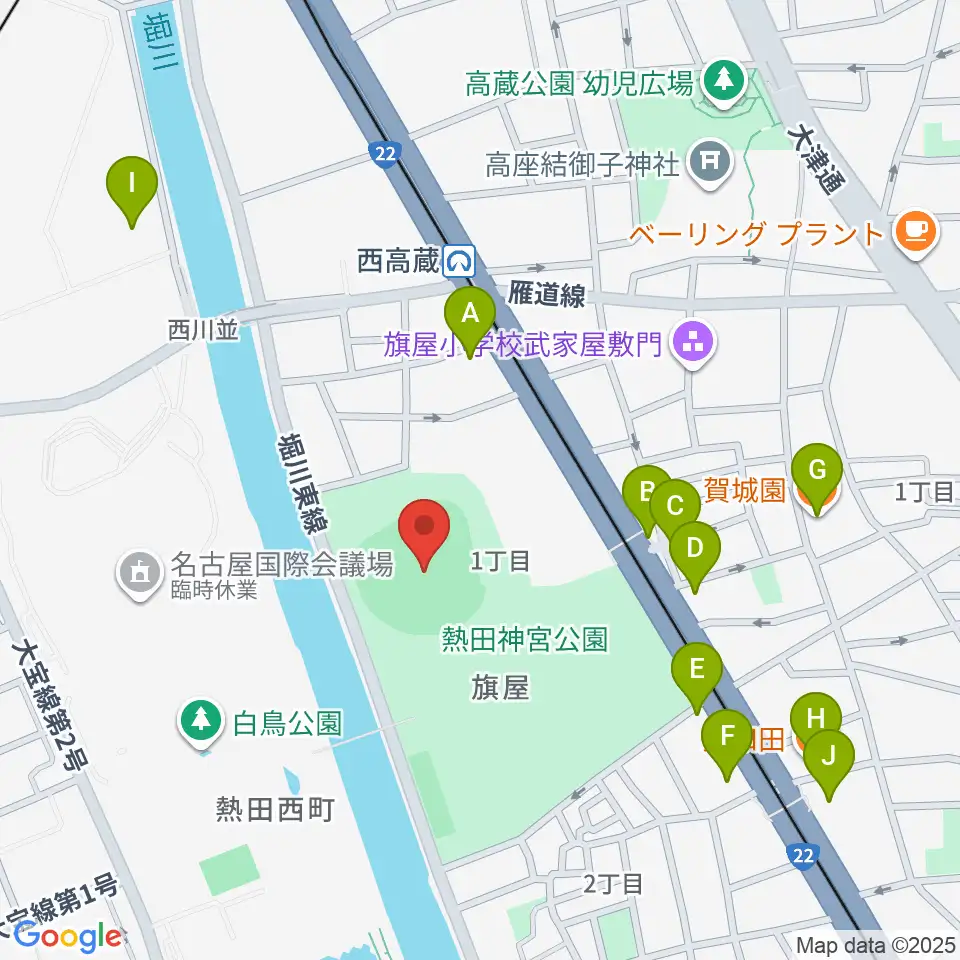 熱田愛知時計120スタジアム周辺のファミレス・ファーストフード一覧地図