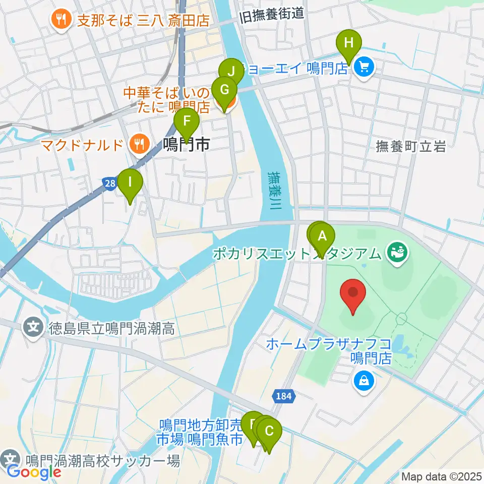 オロナミンC球場周辺のファミレス・ファーストフード一覧地図