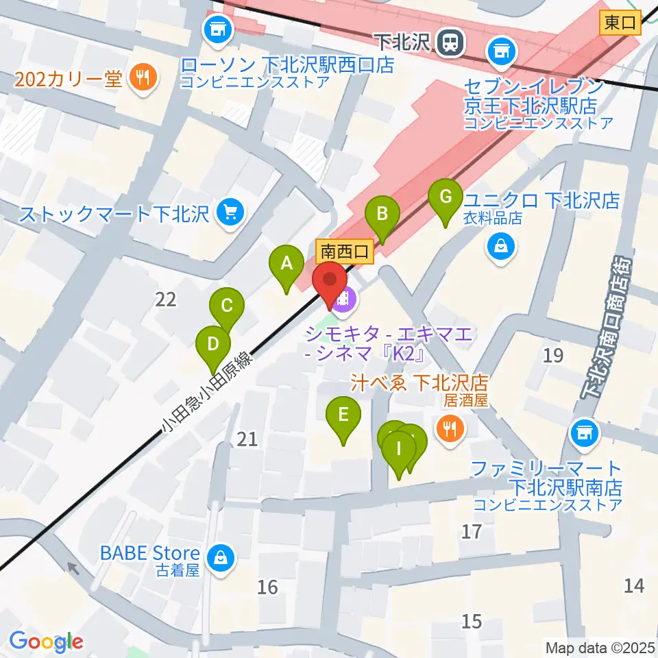 下北沢K2周辺のファミレス・ファーストフード一覧地図