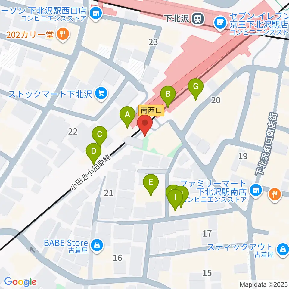 下北沢K2周辺のファミレス・ファーストフード一覧地図