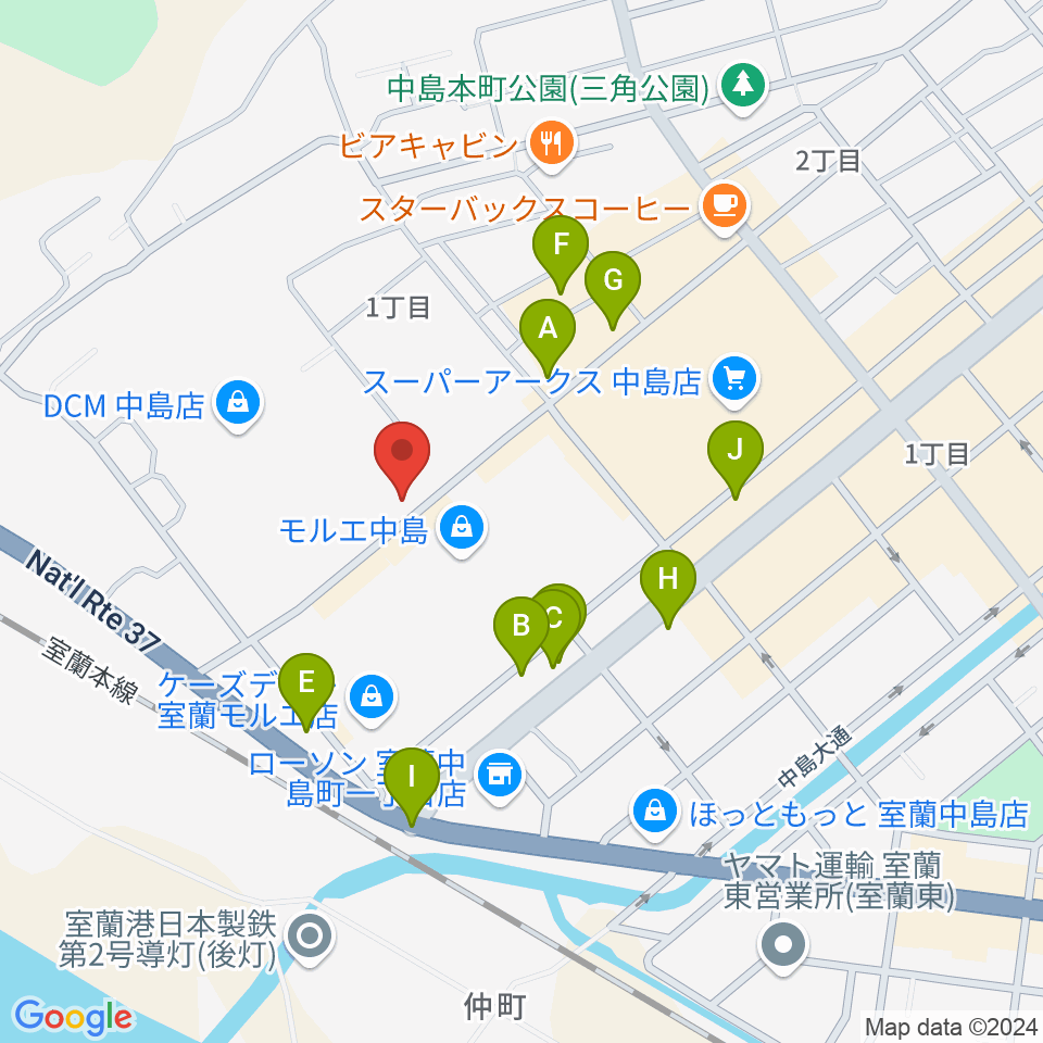 新和産業アイスアリーナ室蘭周辺のファミレス・ファーストフード一覧地図