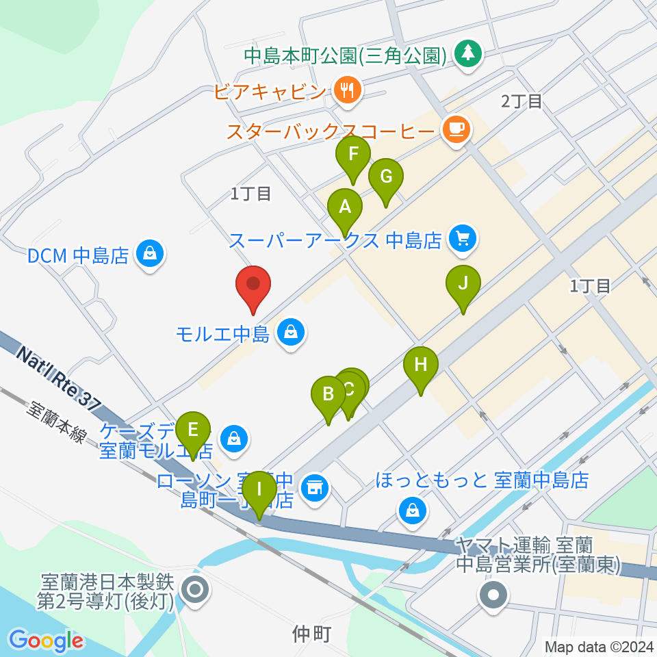 新和産業アイスアリーナ室蘭周辺のファミレス・ファーストフード一覧地図