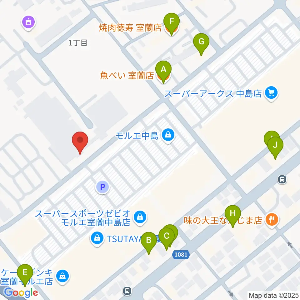 新和産業アイスアリーナ室蘭周辺のファミレス・ファーストフード一覧地図