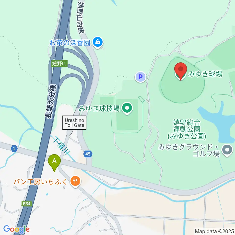 嬉野市みゆき球場周辺のファミレス・ファーストフード一覧地図
