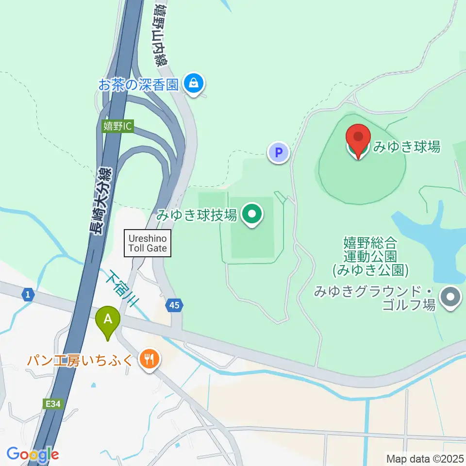 嬉野市みゆき球場周辺のファミレス・ファーストフード一覧地図