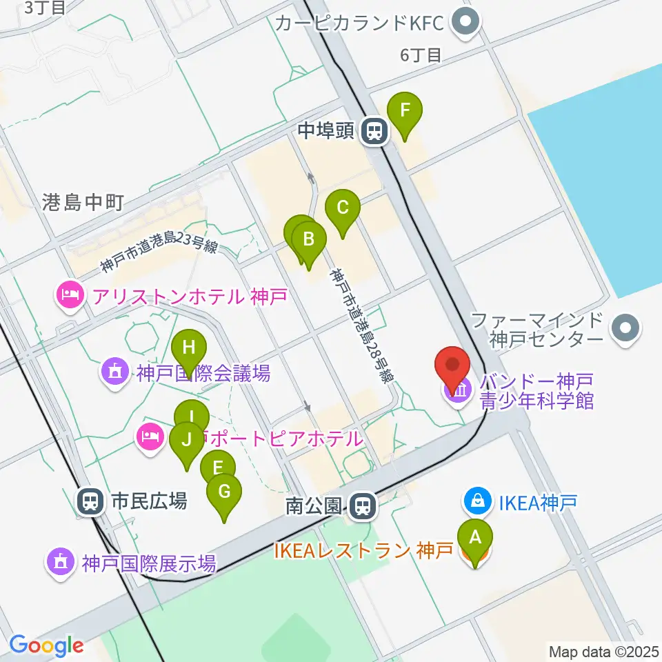 バンドー神戸青少年科学館周辺のファミレス・ファーストフード一覧地図