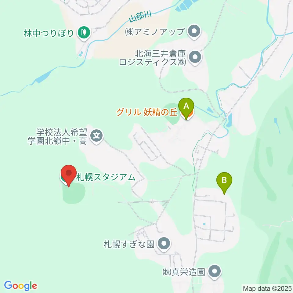 札幌スタジアム周辺のファミレス・ファーストフード一覧地図