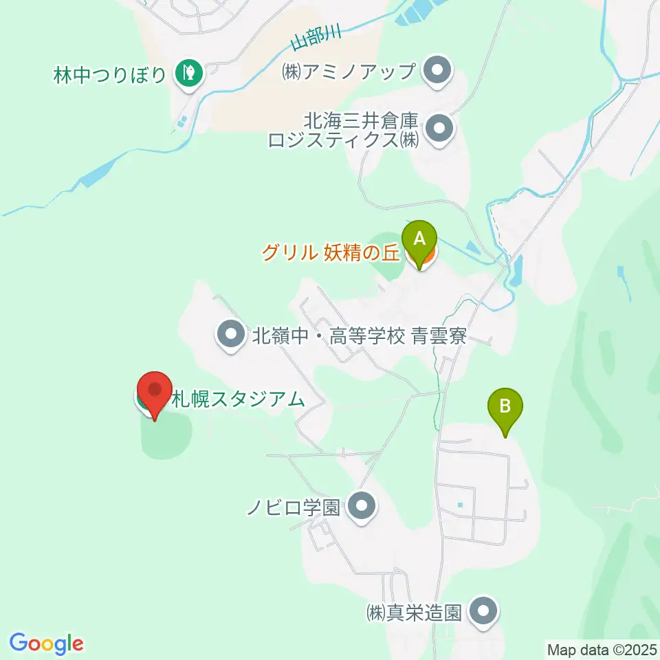 札幌スタジアム周辺のファミレス・ファーストフード一覧地図