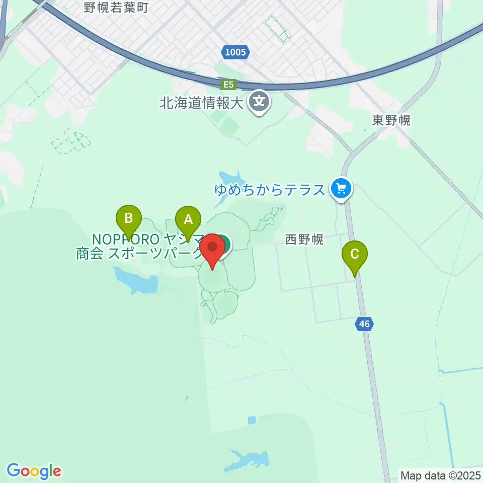 北海道立野幌総合運動公園硬式野球場周辺のファミレス・ファーストフード一覧地図