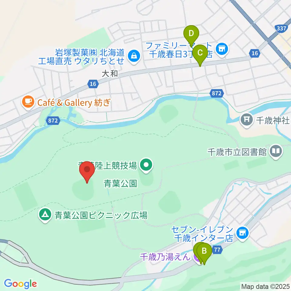千歳市民球場周辺のファミレス・ファーストフード一覧地図