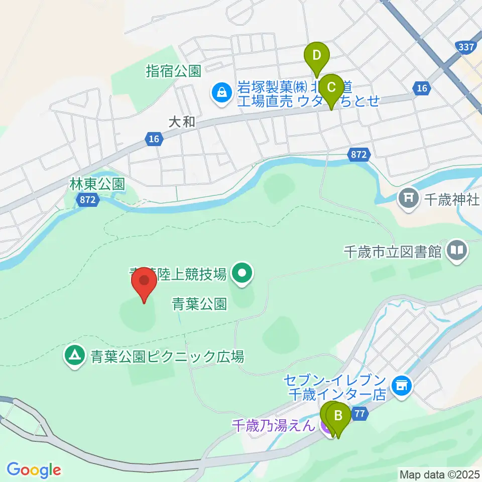 千歳市民球場周辺のファミレス・ファーストフード一覧地図