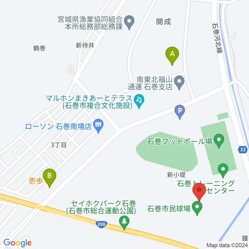 石巻市民球場周辺のファミレス・ファーストフード一覧地図