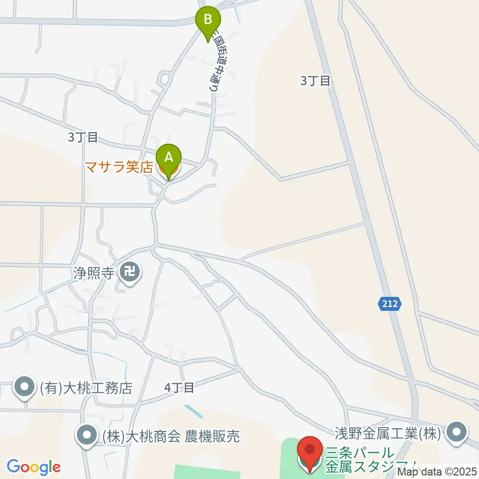 三条パール金属スタジアム周辺のファミレス・ファーストフード一覧地図