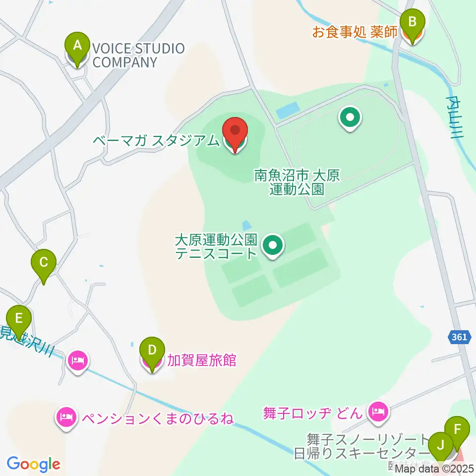 ベーマガスタジアム周辺のファミレス・ファーストフード一覧地図