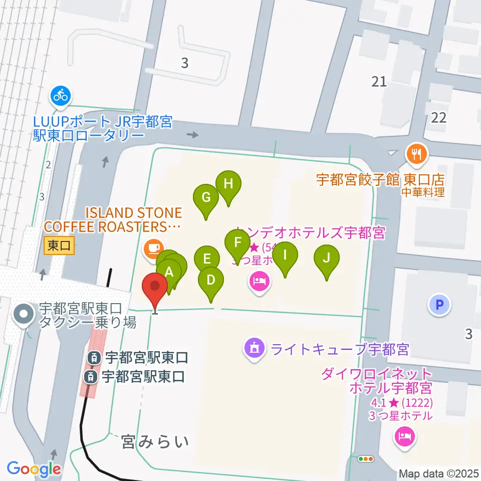 ライトキューブ宇都宮周辺のファミレス・ファーストフード一覧地図