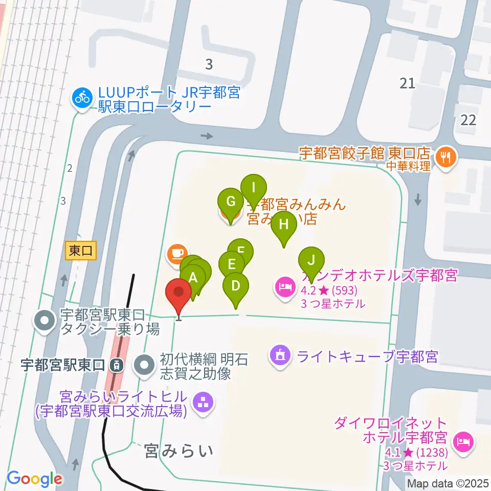 ライトキューブ宇都宮周辺のファミレス・ファーストフード一覧地図