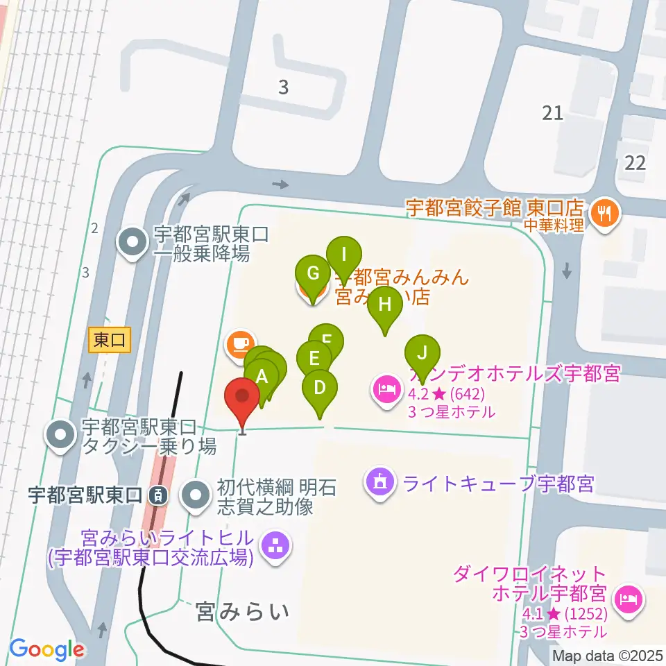 ライトキューブ宇都宮周辺のファミレス・ファーストフード一覧地図
