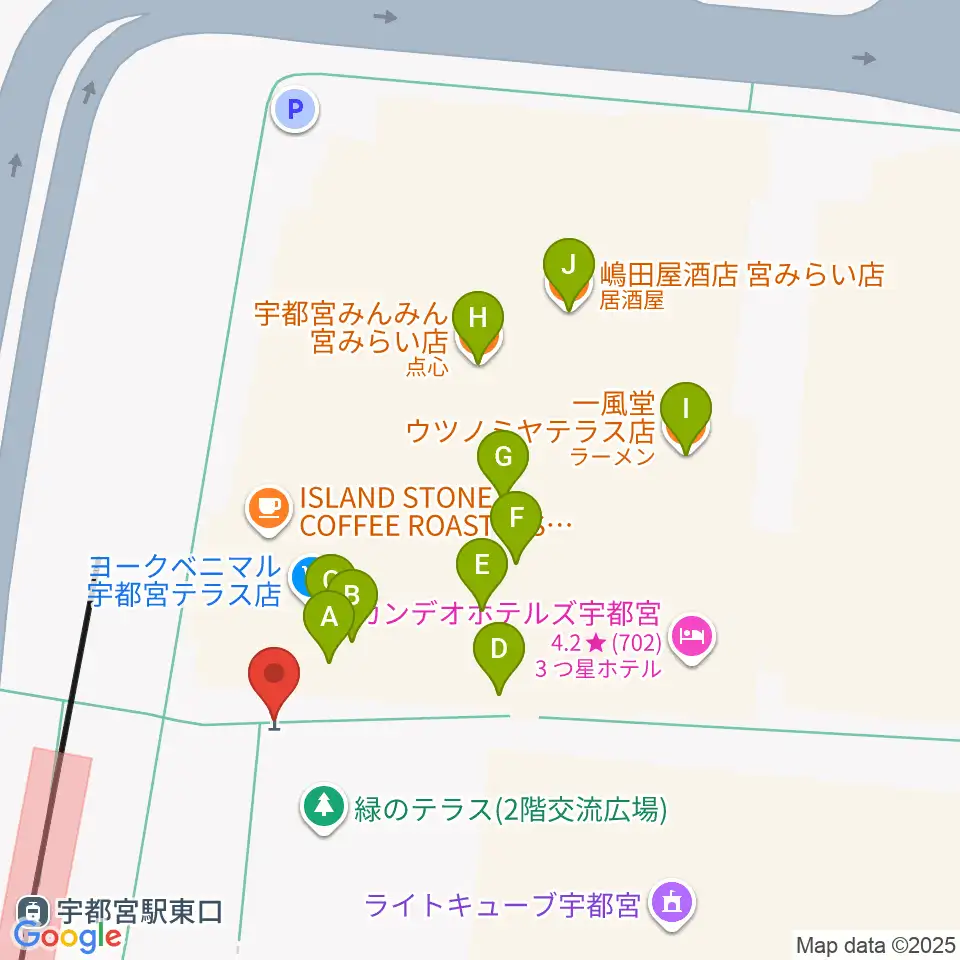 ライトキューブ宇都宮周辺のファミレス・ファーストフード一覧地図