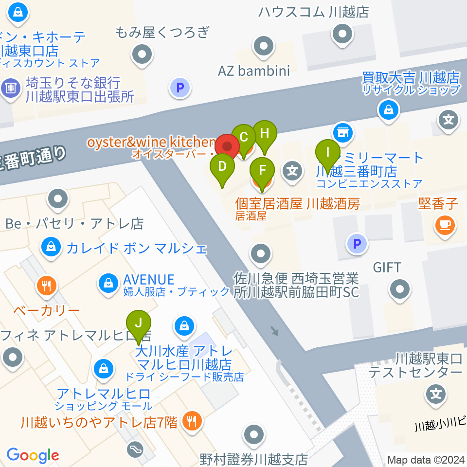 ラジオ川越周辺のファミレス・ファーストフード一覧地図