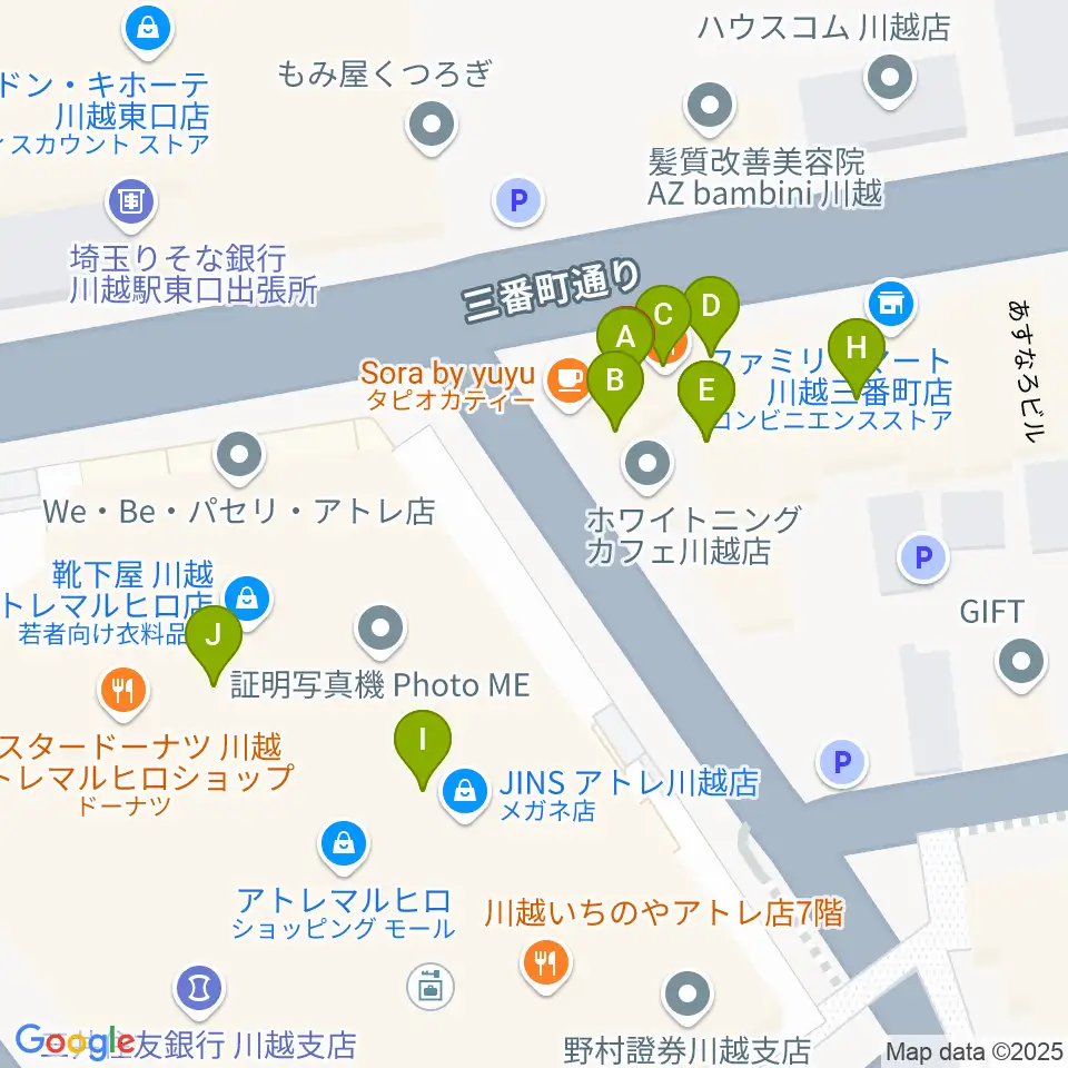 ラジオ川越周辺のファミレス・ファーストフード一覧地図