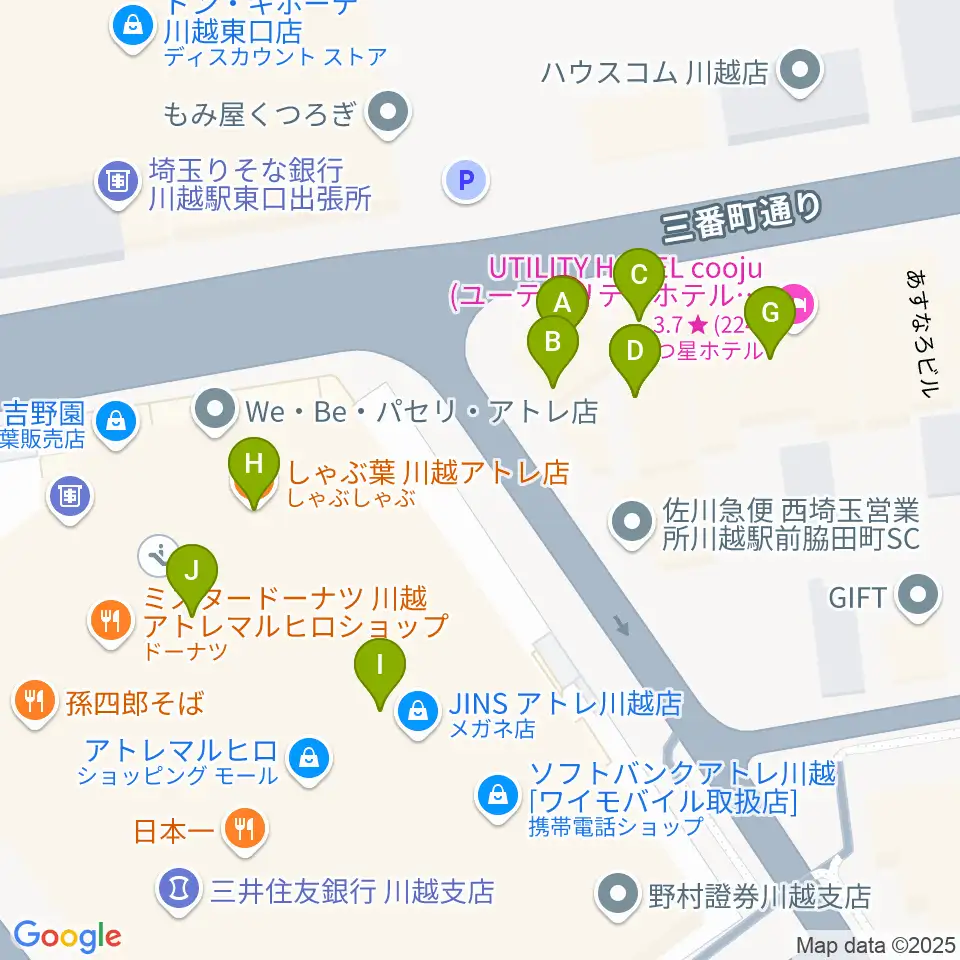 ラジオ川越周辺のファミレス・ファーストフード一覧地図