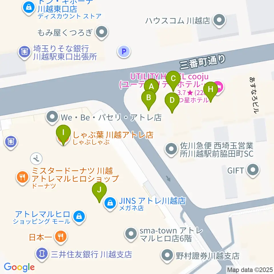 ラジオ川越周辺のファミレス・ファーストフード一覧地図