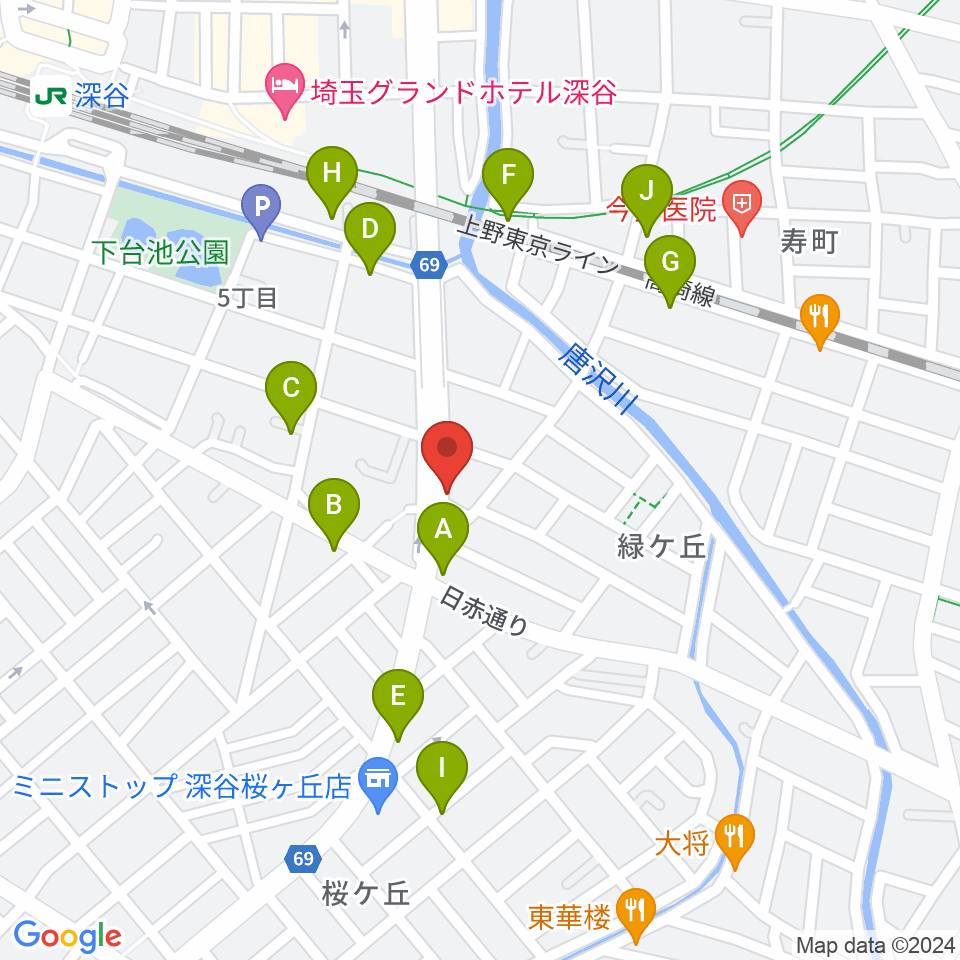 FMふっかちゃん周辺のファミレス・ファーストフード一覧地図