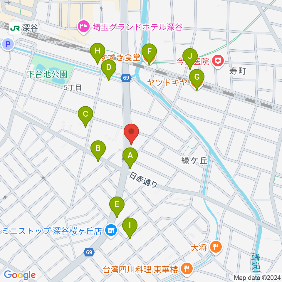 FMふっかちゃん周辺のファミレス・ファーストフード一覧地図