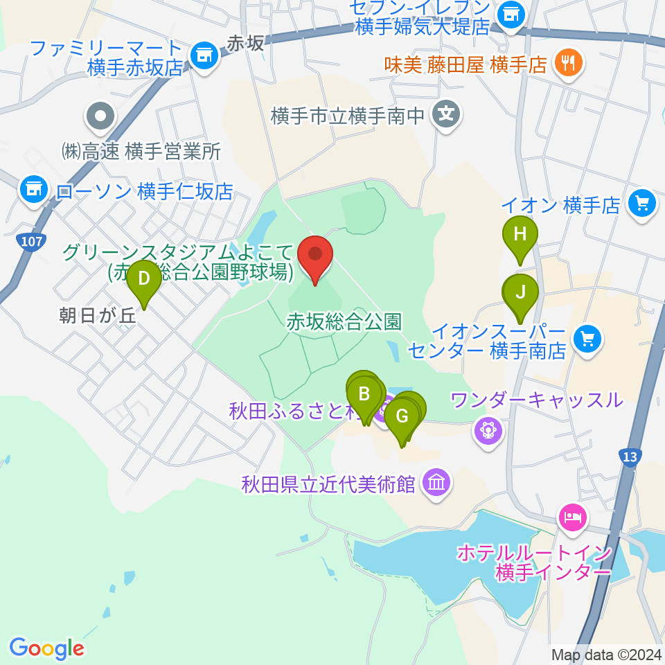 赤坂総合公園野球場周辺のファミレス・ファーストフード一覧地図