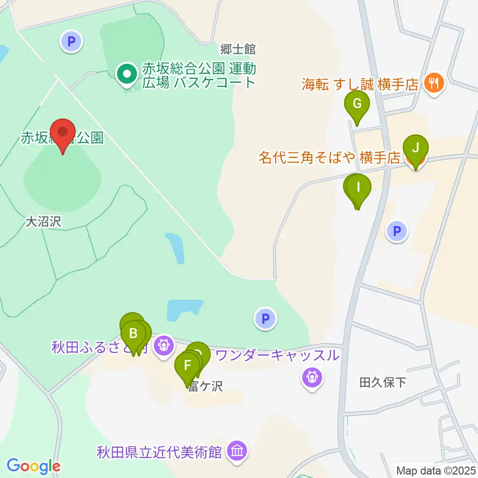 赤坂総合公園野球場周辺のファミレス・ファーストフード一覧地図