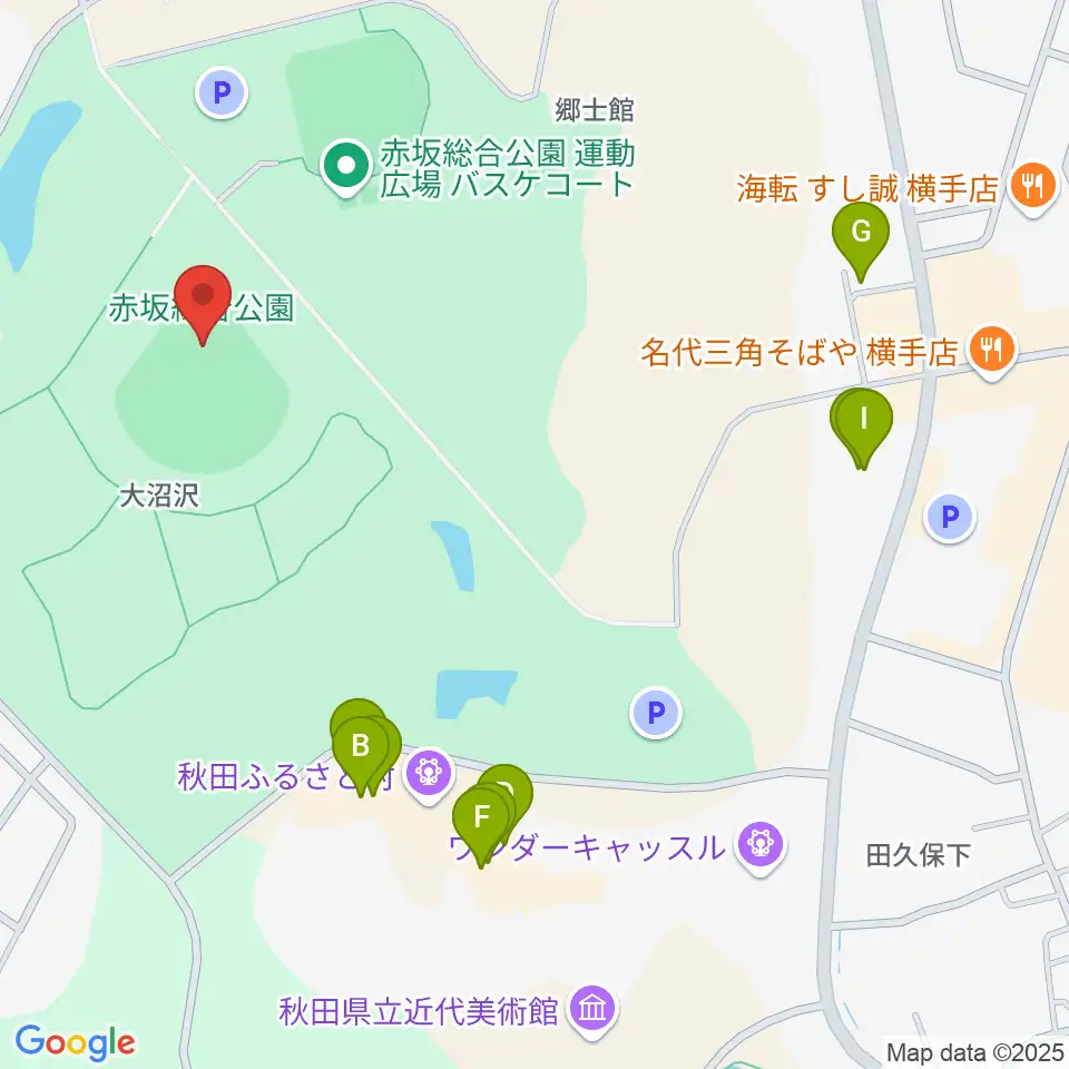 赤坂総合公園野球場周辺のファミレス・ファーストフード一覧地図
