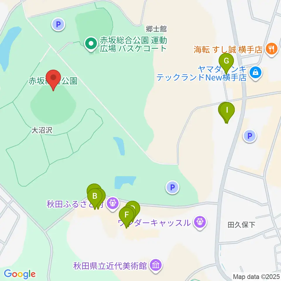 赤坂総合公園野球場周辺のファミレス・ファーストフード一覧地図